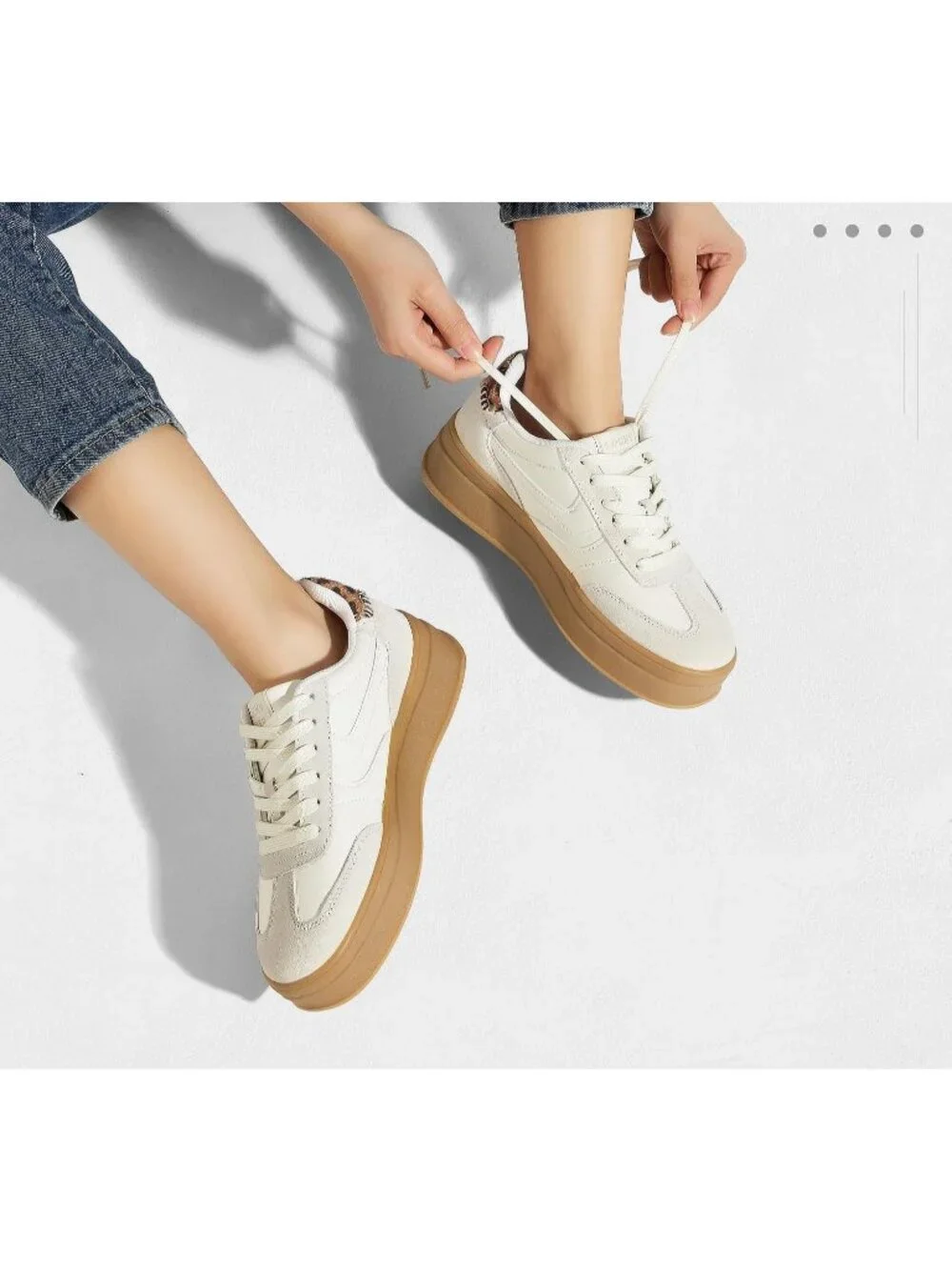 Women's Beige Platform Thick Gum Sole Comfortable Tennis Skate Walking Sneakers